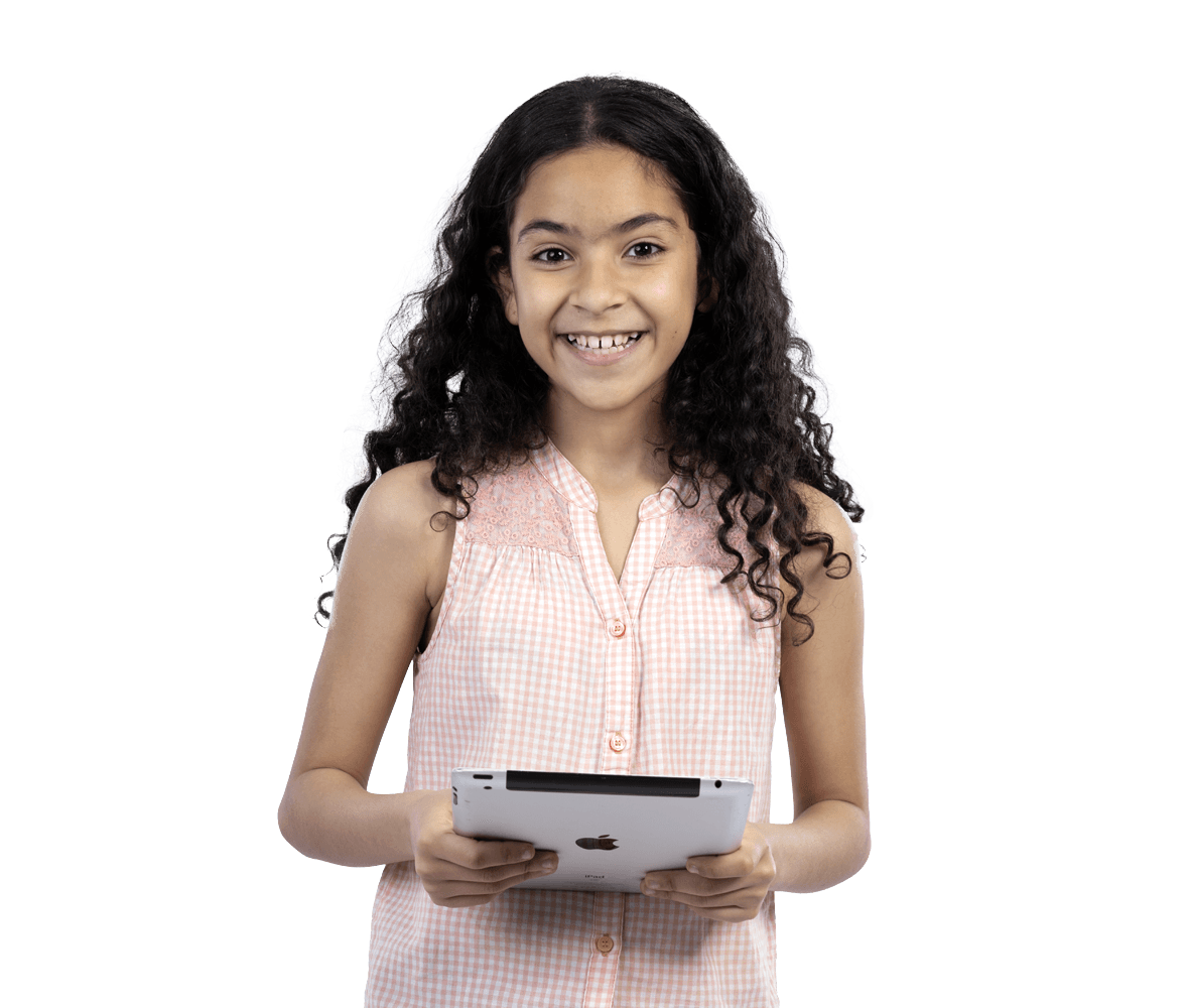 A student holding a tablet